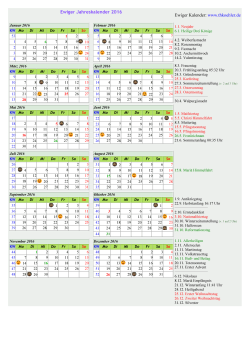 Ewiger Jahreskalender 2016 zum Drucken, Feiertage, Kalenderwo