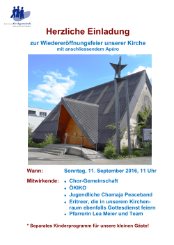 Einladung zur Wiedereröffnung unserer renovierten Kirche in Therwil