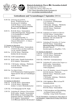 Gottesdienste und Veranstaltungen &ndash; September 2 0 1 6