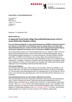 In Appenzell Innerrhoden t&auml;tige Gesundheitsfachpersonen sind im