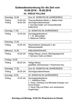 Gottesdienstordnung f&uuml;r die Zeit vom 10.09.2016