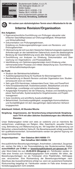 Interne Revision/Organisation - Ansage Zukunft