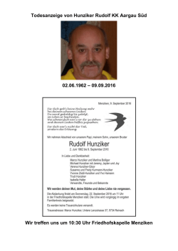 Hunziker Rudolf KK Aargau Süd ist am 10.09.2016 verstorben