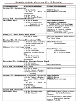 Gottesdienste in der Woche vom 10. &ndash; 18. September