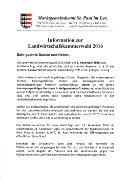 Information zur Landwirtschaftskammerwahl am 6. November 2016