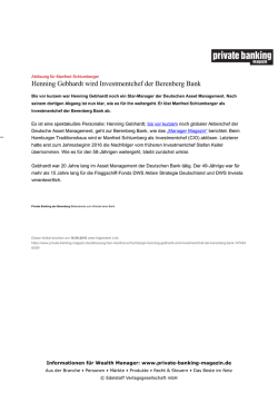 Heinning Gebhardt wird Investmentchef der Berenberg Bank