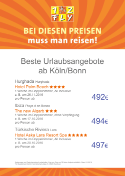 492€ 494€ 497€ Beste Urlaubsangebote ab Köln/Bonn