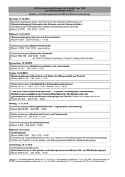 Einf&uuml;hrungsveranstaltungen zum Wintersemester 201