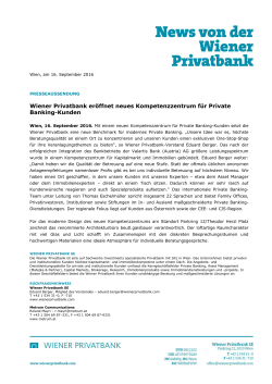Wiener Privatbank eröffnet neues Kompetenzzentrum für Private