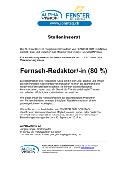 Fernseh-Redaktor/-in (80 %)