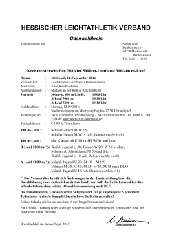 Odenwaldkreis: Ausschreibung KM 5000m/300