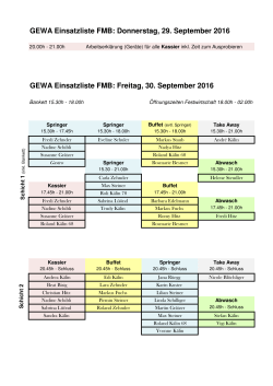 GEWA Einsatzliste FMB: Donnerstag, 29. September 2016 GEWA