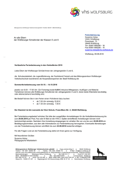 Informationanschreiben f&uuml;r Herstferienbetreuung 2016