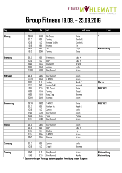 Group Fitness 19.09. &ndash; 25.09.2016