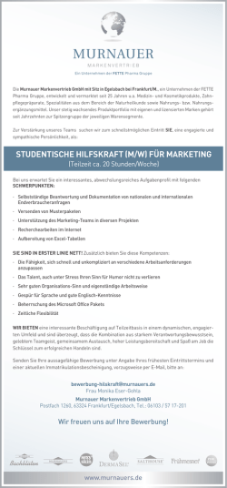 studentische hilfskraft m/w f&uuml;r marketing