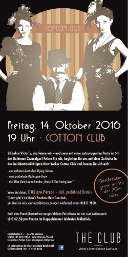 Flyer Cotton Club - Victor`s Residenz