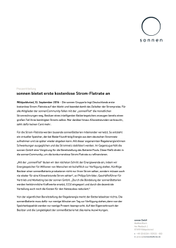 Page 1 Pressemitteilung sonnen bietet erste kostenlose Strom