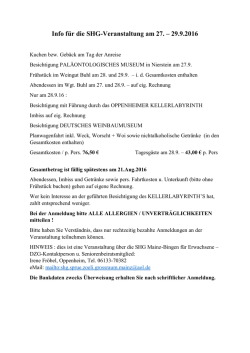 Info f&uuml;r die SHG-Veranstaltung am 27. &ndash; 29.9.2016