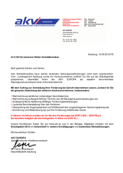 Salzburg, 15.09.2016/YS 44 S 59/16z Insolvenz Walter