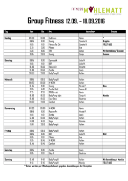 Group Fitness 12.09. &ndash; 18.09.2016