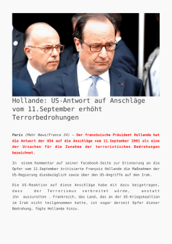 Hollande: US-Antwort auf Anschl&auml;ge vom 11 - K