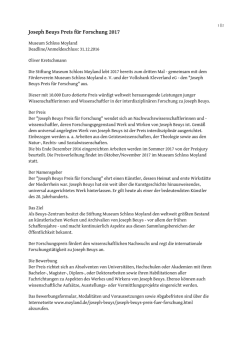 Joseph Beuys Preis f&uuml;r Forschung 2017