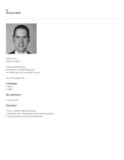 Dr Reinmar Wolff Languages Bar admission