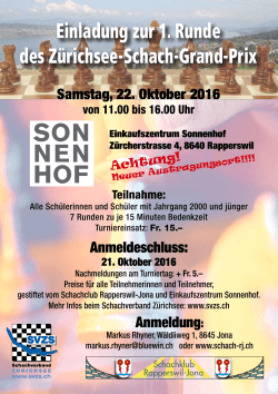 1. Runde Zürichsee-GP am 22. Oktober 2016