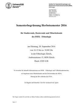 Einladung Semesterbegrüssung HS 2016