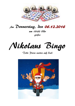 Am Donnerstag, den 06.12.2016 Beginn: 19:00