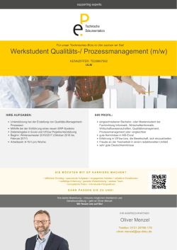 Werkstudent Qualitäts-/ Prozessmanagement (m/w)