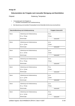Dokumentation der Freigabe nach manueller Reinigung und