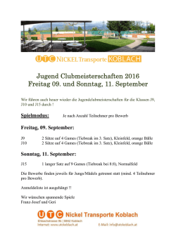 Jugend Clubmeisterschaften 2016 Freitag 09. und Sonntag, 11