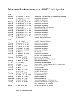 Zeitplan des Erstkommunionkurs 2016/2017 in St. Ignatius