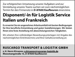 Disponent/-in f&uuml;r Logistik Service Italien und Frankreich