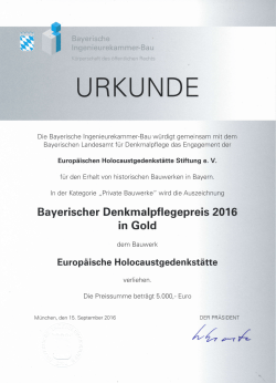Bayerischer Denkmalpflegepreis 2016 in Gold