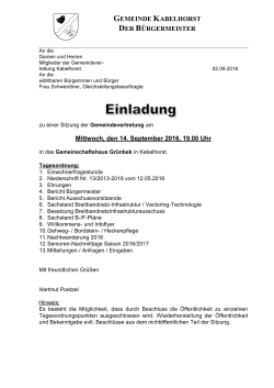 Sitzung Gemeindevertretung Kabelhorst am 14.09.2016