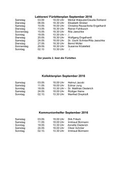 Lektoren/ Fürbittenplan September 2016 Kollektenplan September