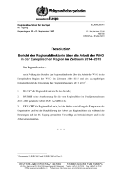 Resolution Bericht der Regionaldirektorin über die Arbeit der WHO