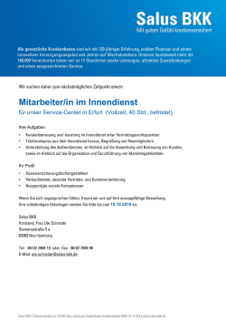 JOBB&Ouml;RSE-GKV: Mitarbeiter (m/w) Innendienst Service