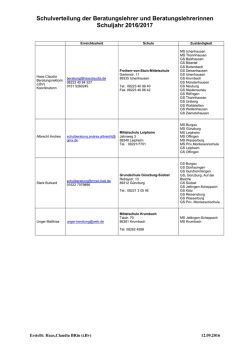 Zuständigkeit und Kontakt Beratungslehrer 2015/2016