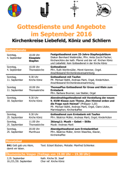 Gottesdienste und Angebote im September 2016