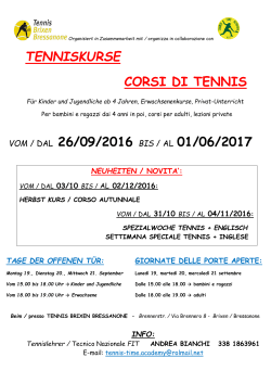 tenniskurse corsi di tennis vom / dal 26/09/2016 bis / al 01/06/2017