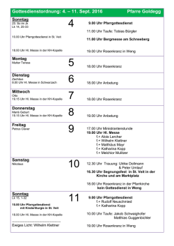 Gottesdienstordnung: 4. &ndash; 11. Sept. 2016 Pfarre Goldegg