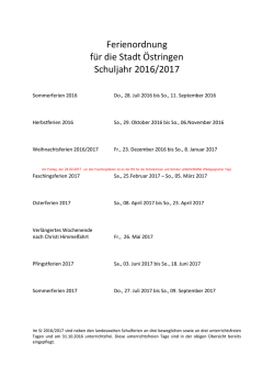 Ferienordnung für die Stadt Östringen Schuljahr 2016/2017