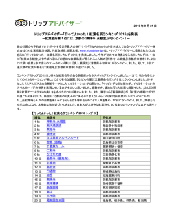「行ってよかった！紅葉名所ランキング 2016」を発表