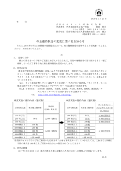 株主優待制度の変更に関するお知らせ