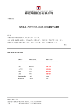 北米航路 PSW3=MOL GLIDE 023E 遅延のご連絡