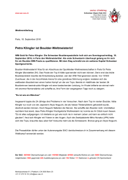 Petra Klingler ist Boulder-Weltmeisterin!