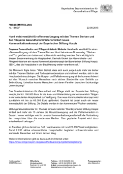 Huml wirbt verst&auml;rkt f&uuml;r offeneren Umgang mit den Themen Sterben